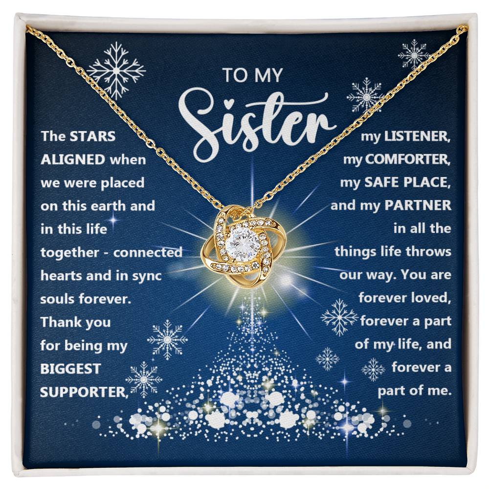 To My Sister Love Knot Necklace White Snow Flakes