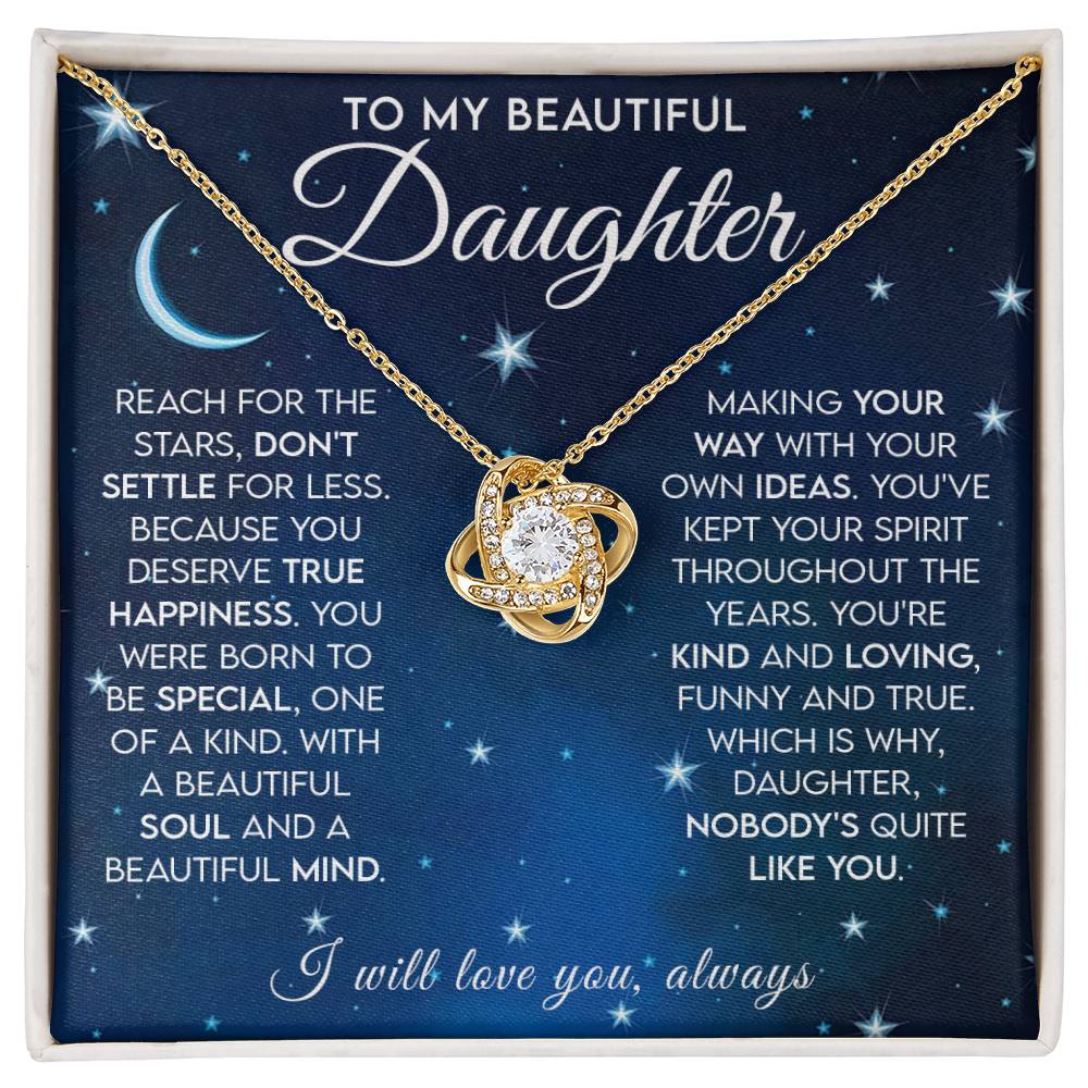 To My Beautiful Daughter Reach for the Stars Love Knot Necklace