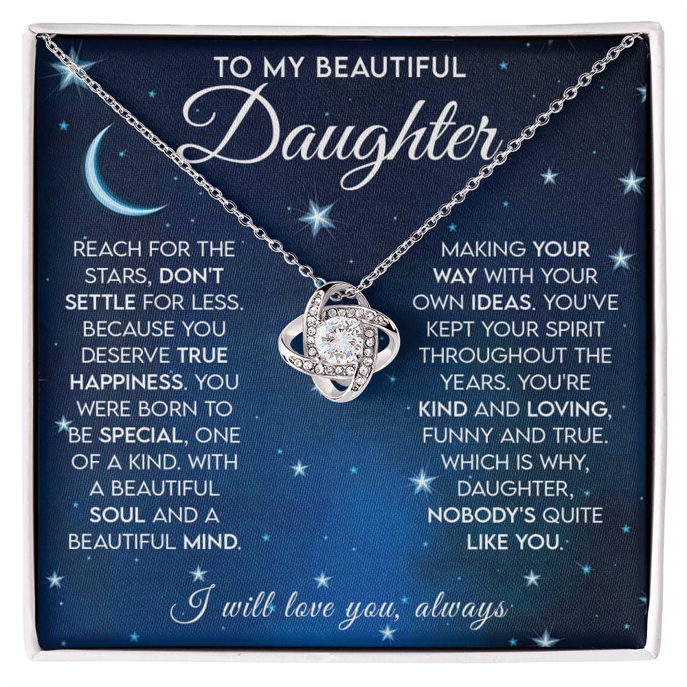 To My Beautiful Daughter Reach for the Stars Love Knot Necklace
