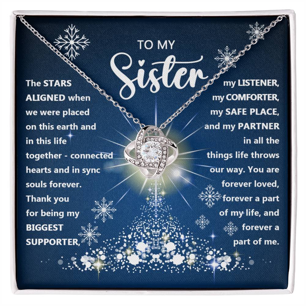 To My Sister Love Knot Necklace White Snow Flakes