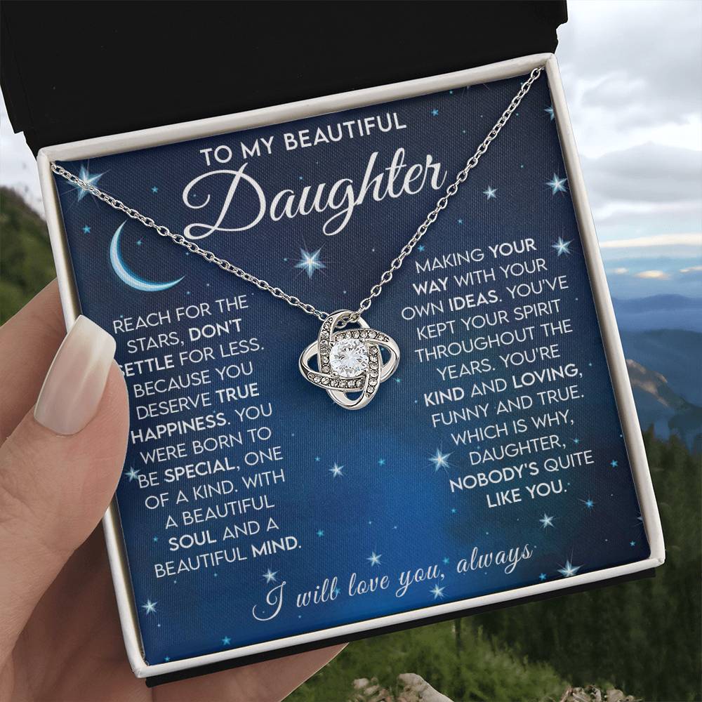 To My Beautiful Daughter Reach for the Stars Love Knot Necklace