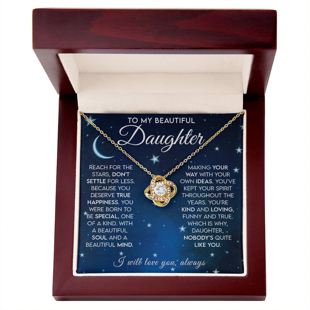 To My Beautiful Daughter Reach for the Stars Love Knot Necklace