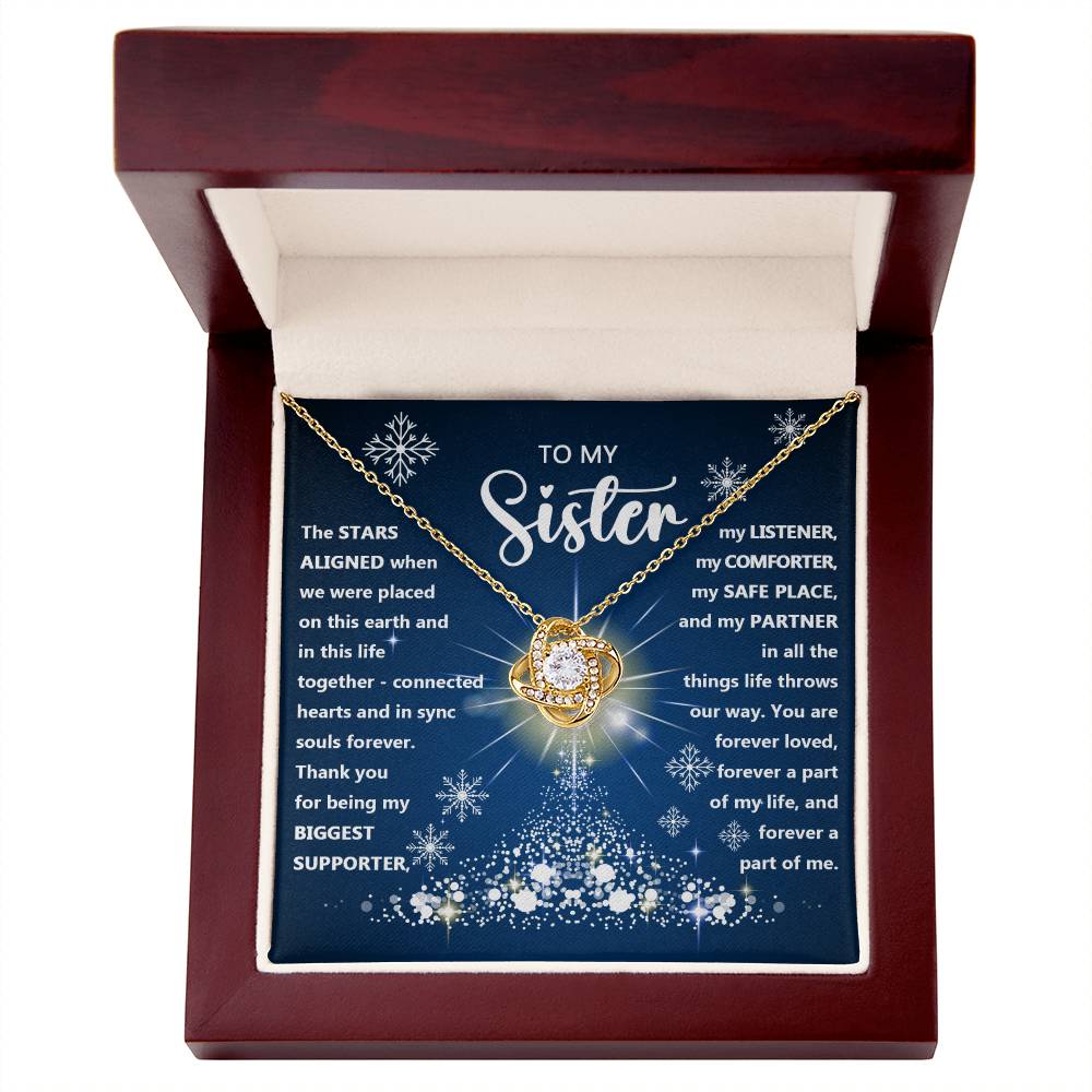 To My Sister Love Knot Necklace White Snow Flakes
