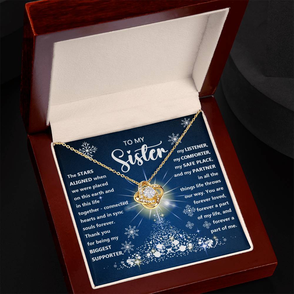 To My Sister Love Knot Necklace White Snow Flakes