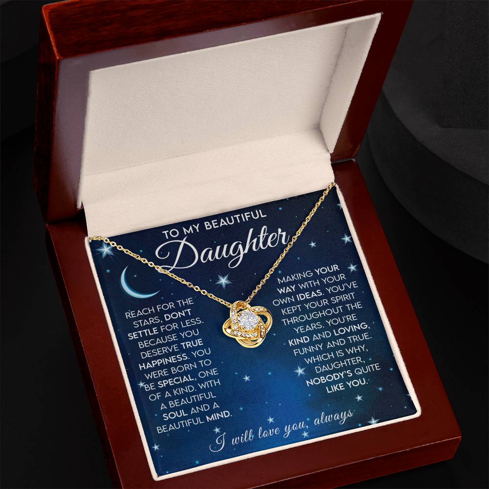 To My Beautiful Daughter Reach for the Stars Love Knot Necklace