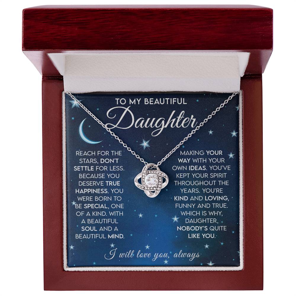 To My Beautiful Daughter Reach for the Stars Love Knot Necklace
