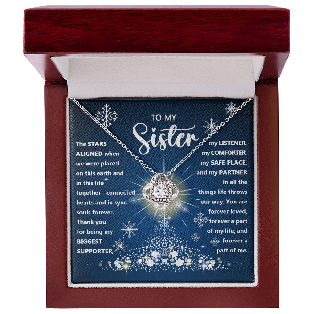 To My Sister Love Knot Necklace White Snow Flakes