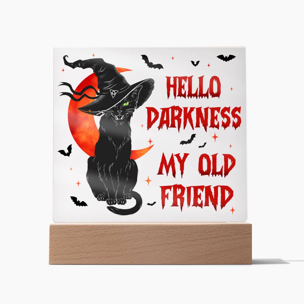 Hello Darkness Black Cat with Orange Moon Acrylic