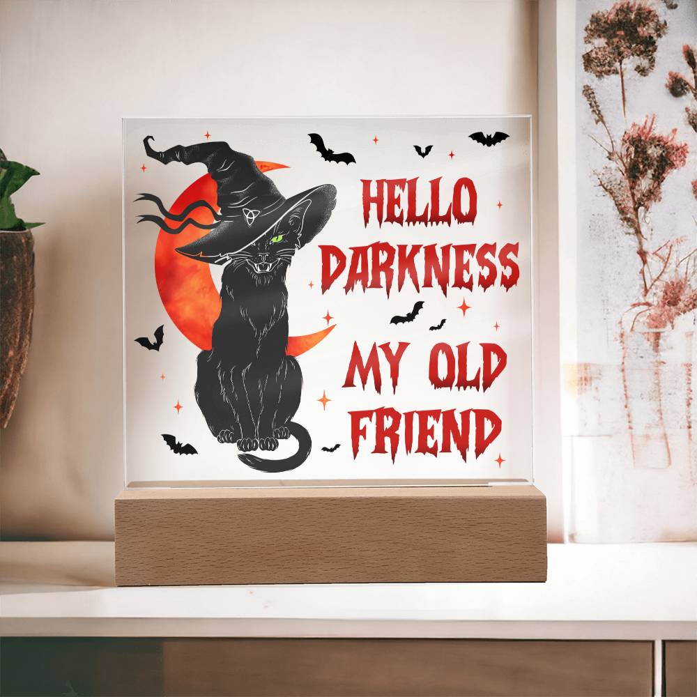 Hello Darkness Black Cat with Orange Moon Acrylic
