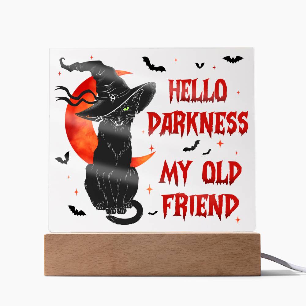 Hello Darkness Black Cat with Orange Moon Acrylic