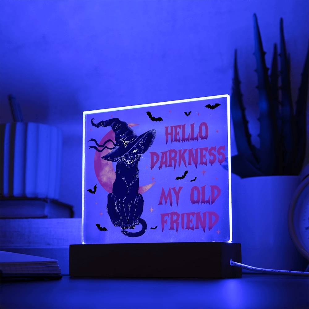 Hello Darkness Black Cat with Orange Moon Acrylic
