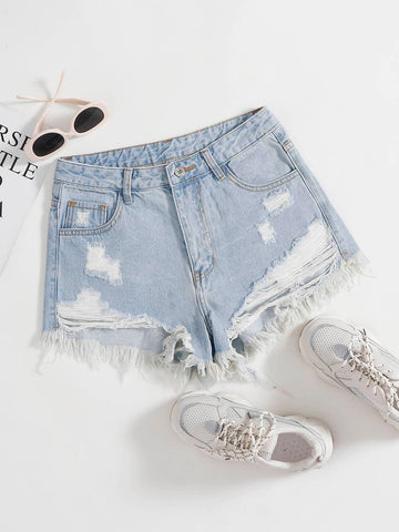EZwear Ripped Raw Cut Denim Shorts