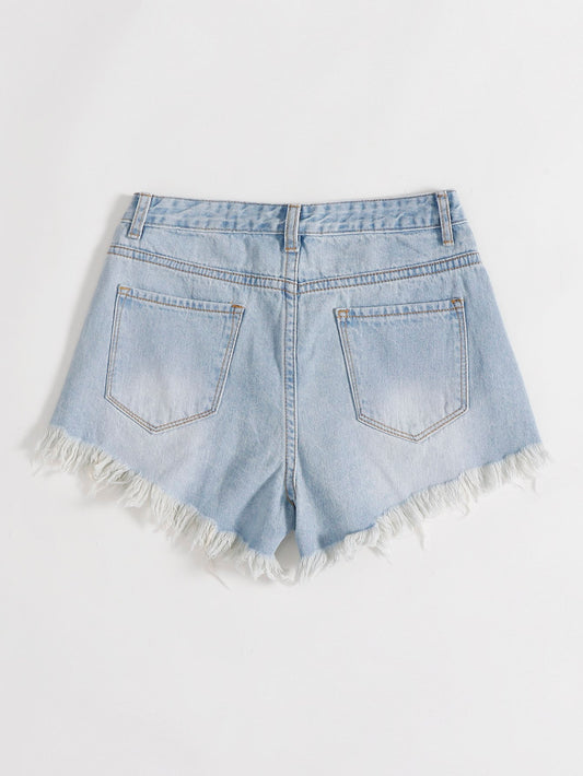 EZwear Ripped Raw Cut Denim Shorts