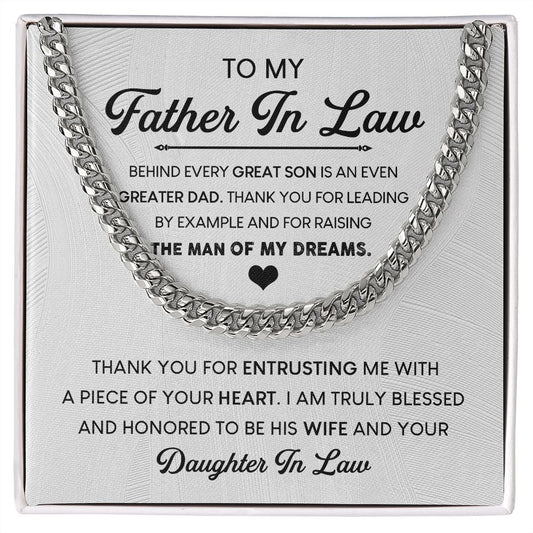 To My Father In Law 14K Yellow Gold Finish Cuban Link Chain