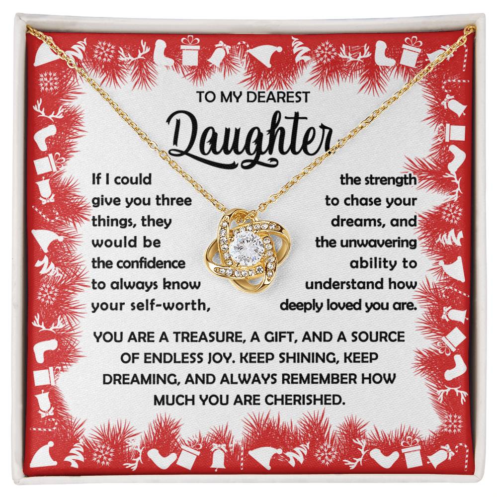 To My Dearest Daughter "Three Things" Love Knot Necklace