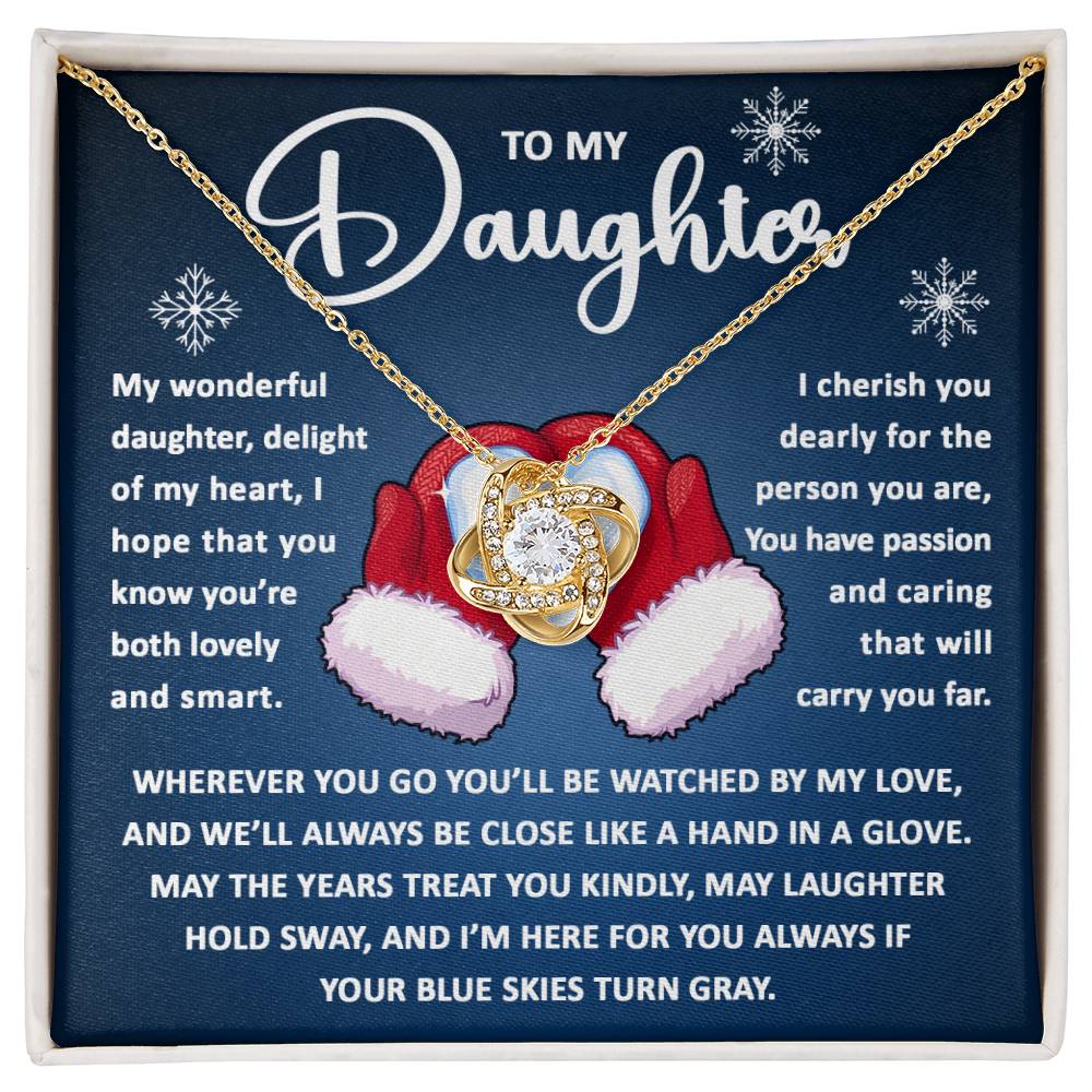 To My Daughter Hand in Glove Love Knot Necklace