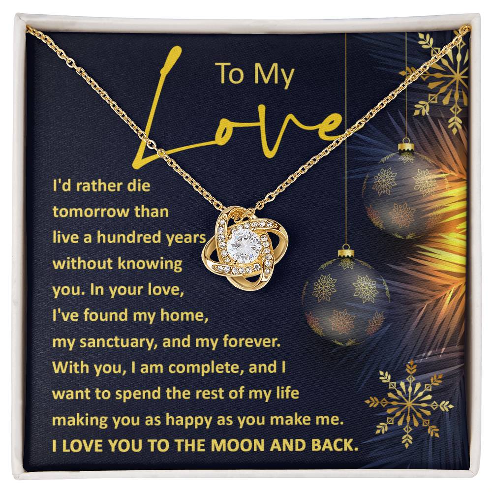 To My Love Love Knot Necklace with Black and Gold Ornaments