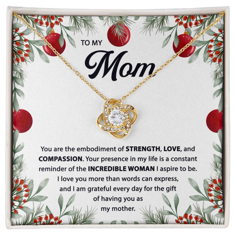 To My Mom Love Knot Necklace with Christmas Decorations