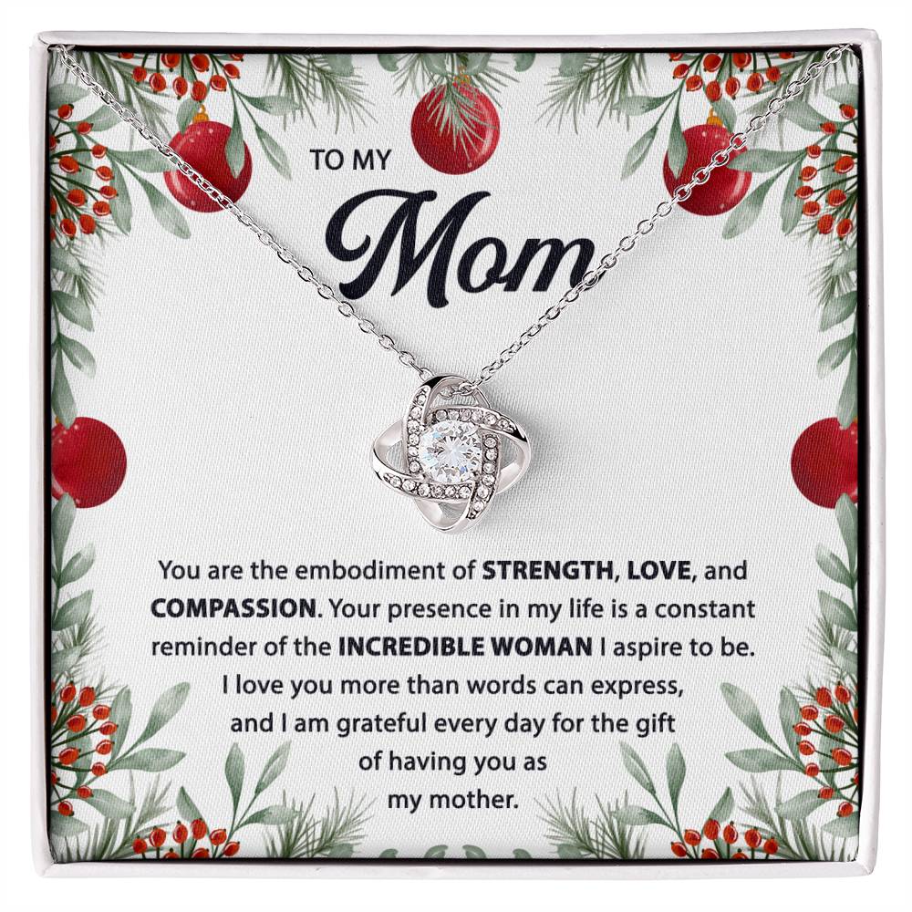 To My Mom Love Knot Necklace with Christmas Decorations