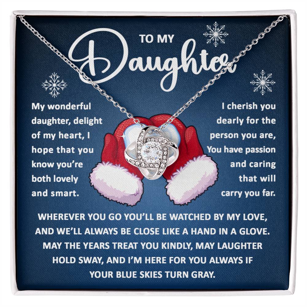 To My Daughter Hand in Glove Love Knot Necklace