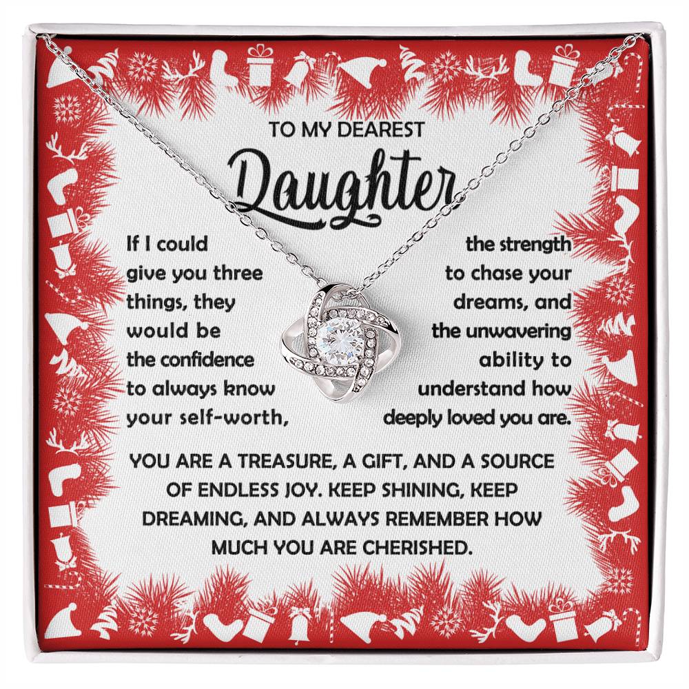 To My Dearest Daughter "Three Things" Love Knot Necklace