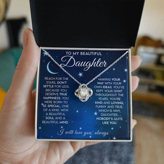 To My Beautiful Daughter Reach for the Stars Love Knot Necklace