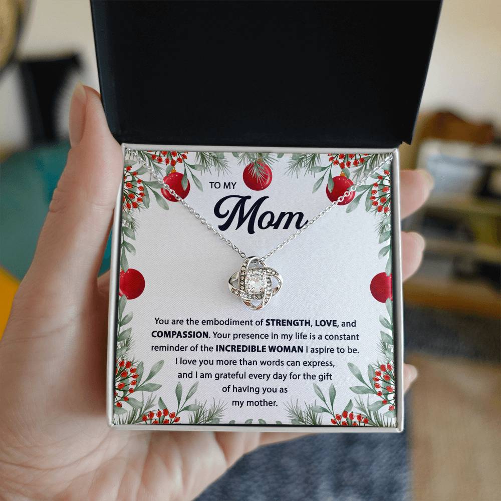 To My Mom Love Knot Necklace with Christmas Decorations