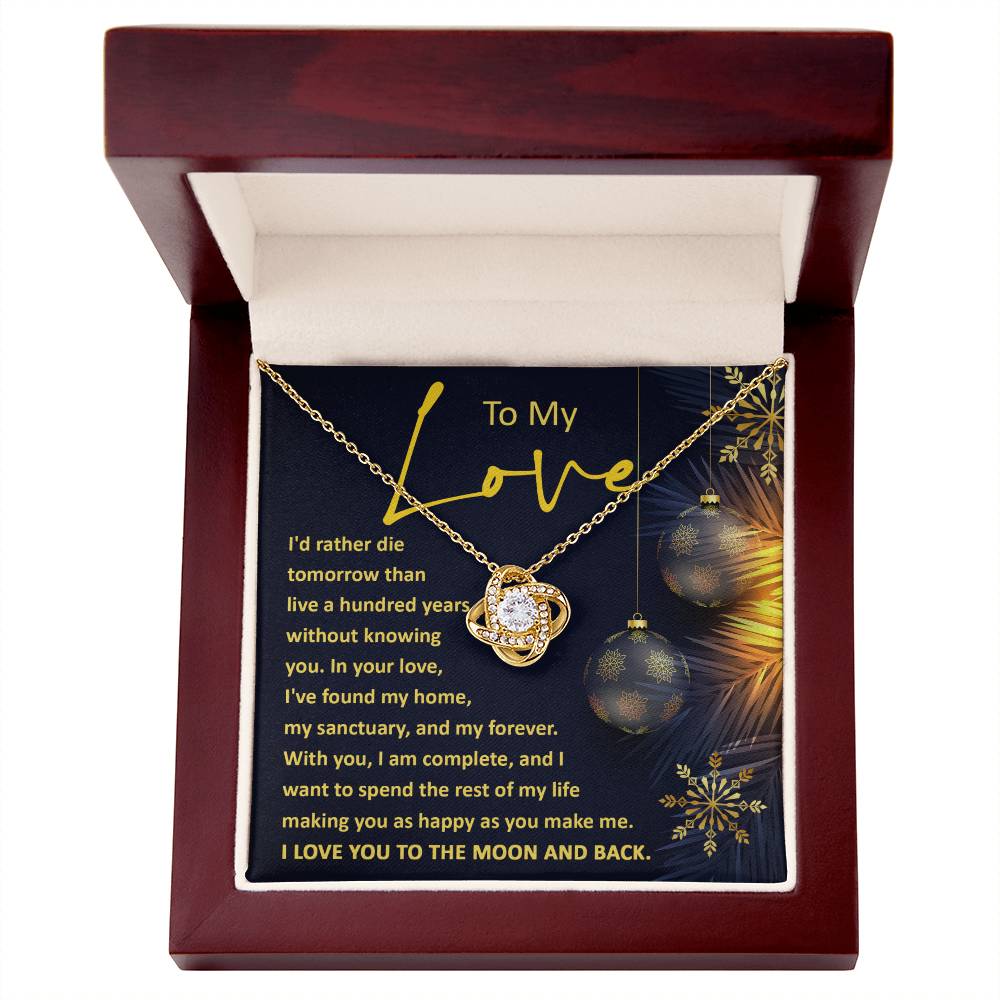 To My Love Love Knot Necklace with Black and Gold Ornaments