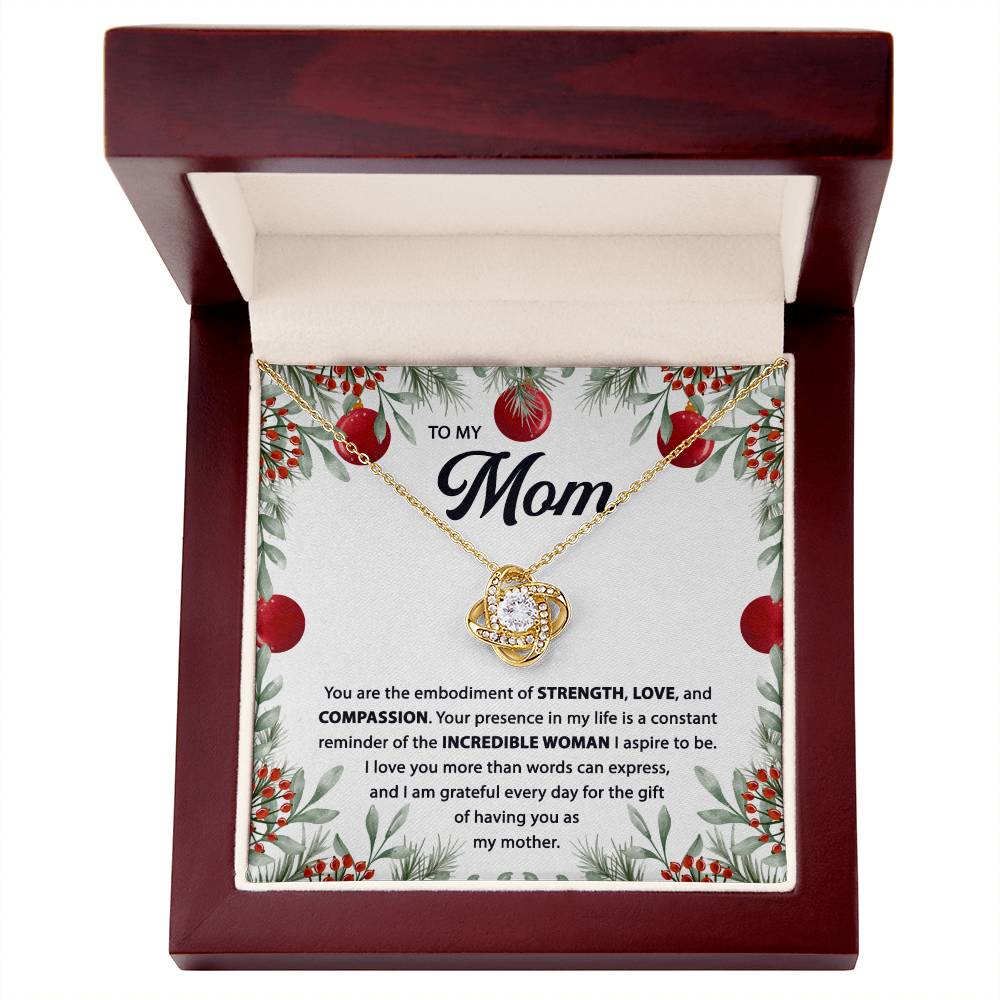 To My Mom Love Knot Necklace with Christmas Decorations