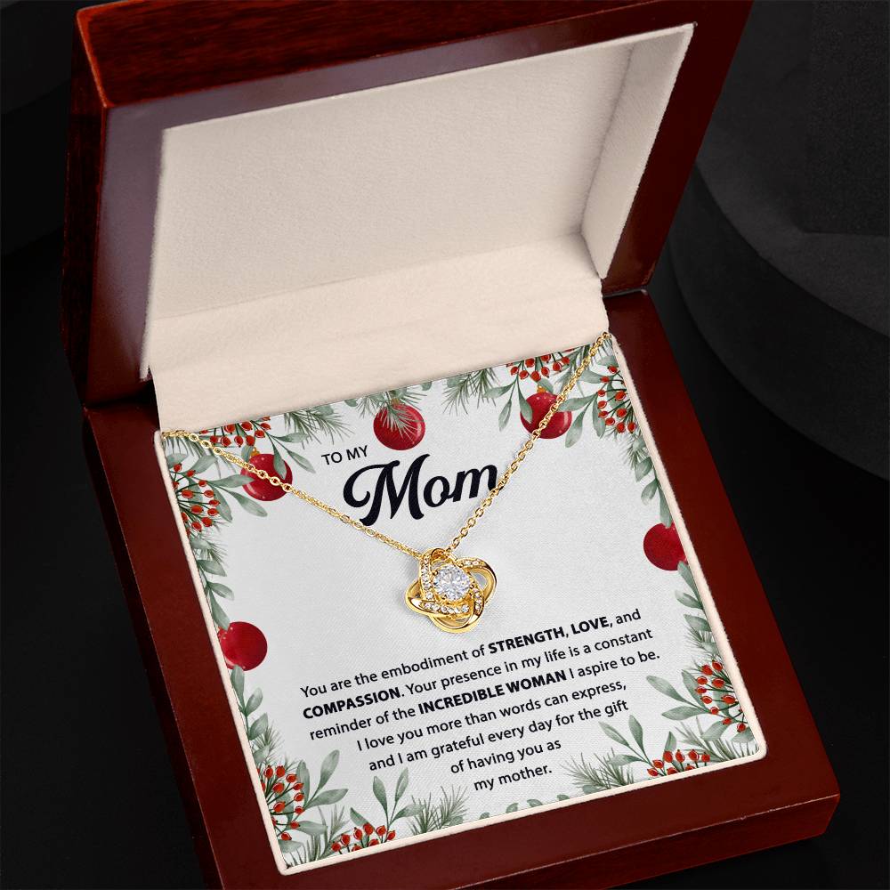 To My Mom Love Knot Necklace with Christmas Decorations