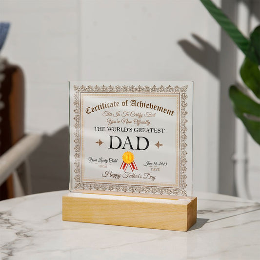 World's Greatest Dad Certificate Square Acrylic Plaque