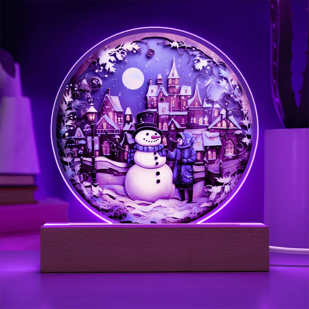 Snowman In Town Acrylic Circle Plaque