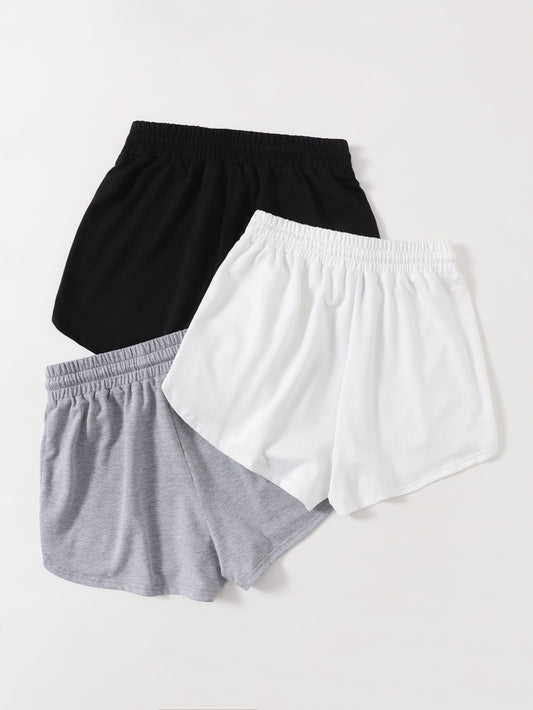 EZwear 3pcs Solid Drawstring Waist Shorts