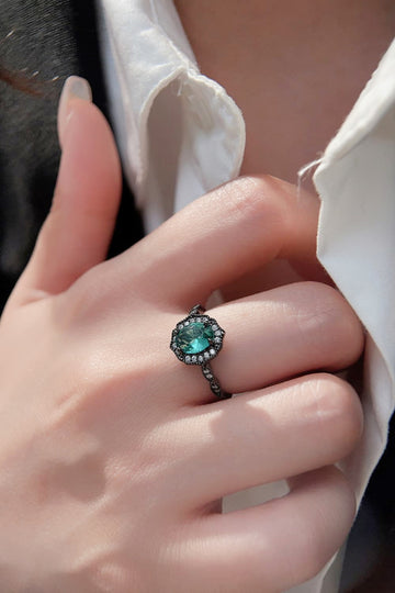 925 Sterling Silver Natural Paraiba Blue Zircon 4-Prong Ring