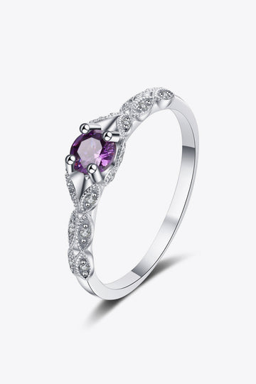 Inlaid Amethyst 4-Prong Ring