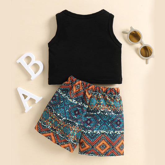 Graphic Tank and Printed Shorts Set