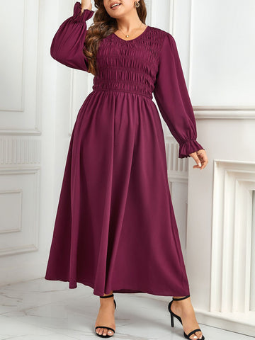 Plus Size Flounce Sleeve Smocked Maxi Dress