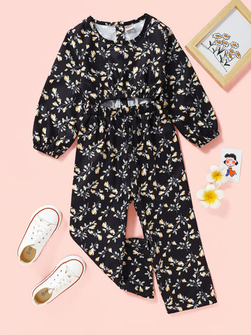 Girls Floral Cutout Jumpsuit