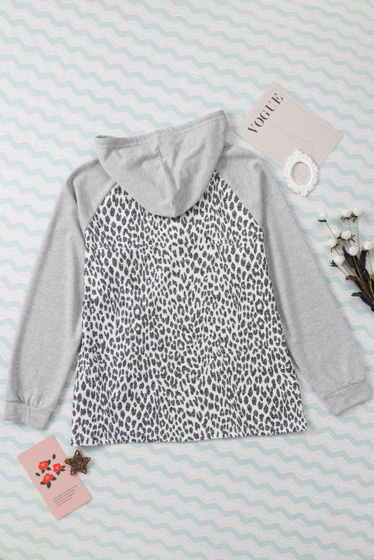 Plus Size Leopard Raglan Sleeve Hoodie