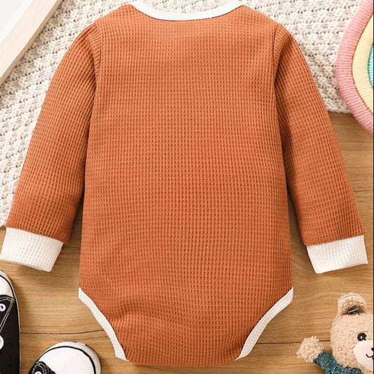 Baby Contrast Trim Waffle-Knit Long Sleeve Bodysuit