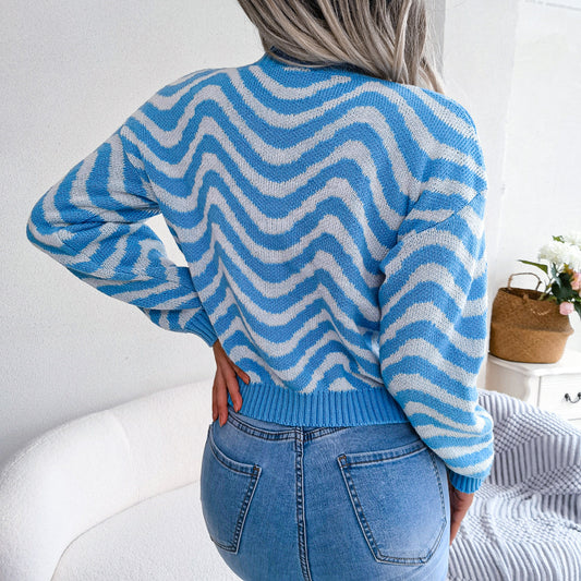 Wavy Stripe Dropped Shoulder Sweater