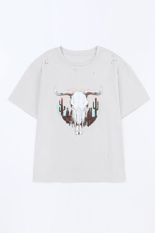 Plus Size Animal Graphic Distressed Tee Shirt