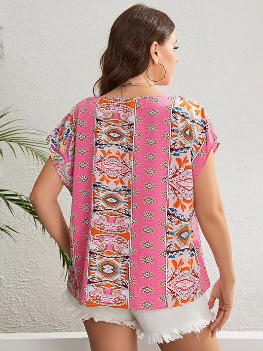 Plus Size Printed Round Neck Blouse