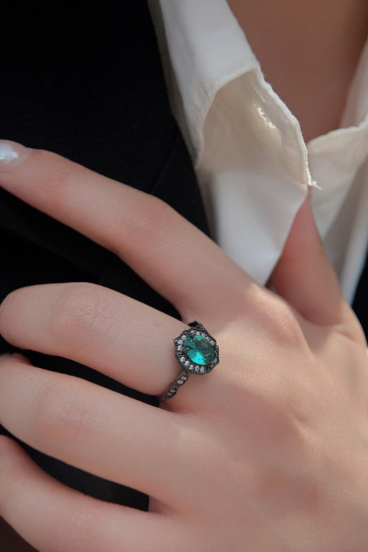 925 Sterling Silver Natural Paraiba Blue Zircon 4-Prong Ring