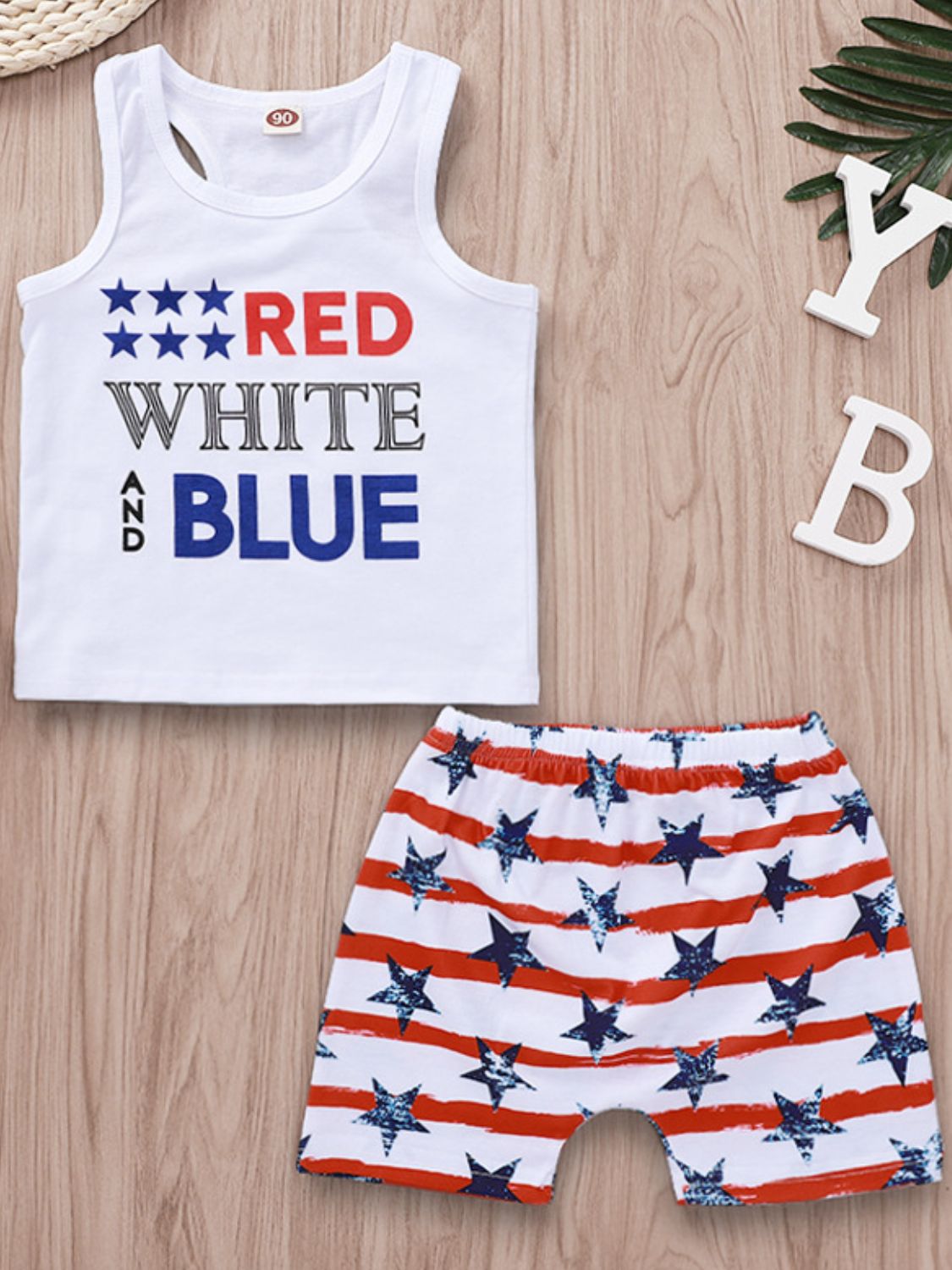 Kids Graphic Tank and US Flag Shorts Set